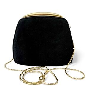 De Vecchi Hamilton Hodge Black Suede Gold Hardware Square Purse Evening Bag